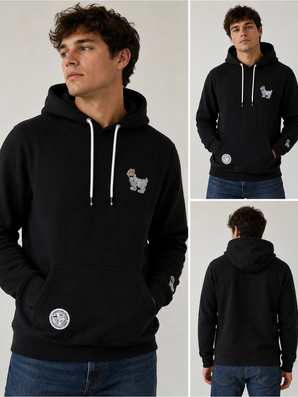 GOAT USA Black Pullover Hoodie Small Embroidered Logo Sweatshirt